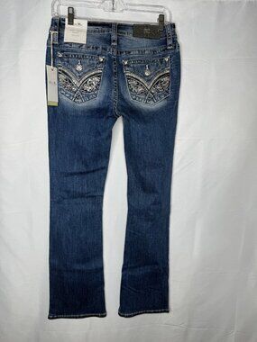Miss Me Womens Bootcut Jeans Size 27 Medium Wash Embellished Bling Pockets New